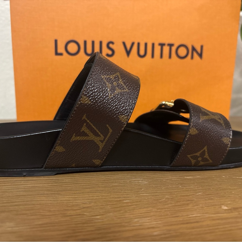 Original Louis Vuitton Bom Dia Flat Mule 1A3R5M Monogram Brown Sandals Size 38 - Picture 11 of 14